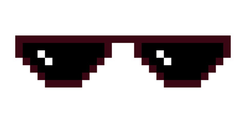 Fototapeta premium Fun retro Pixelated sun glass icon, Boss glasses meme, life style meme sunglasses thug, vector illustration