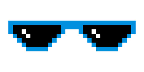 Fun retro Pixelated sun glass icon, Boss glasses meme, life style meme sunglasses thug, vector illustration