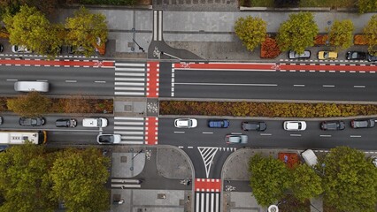 Aerial View of Busy City Intersection in Warsaw, Poland