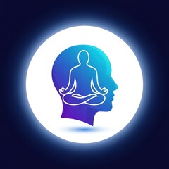 Meditating human silhouette inside head symbolizing mindfulness and peace
