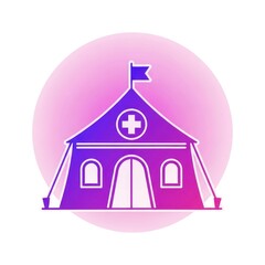Medical tent illustration featuring cross symbol and flag for healthcare use