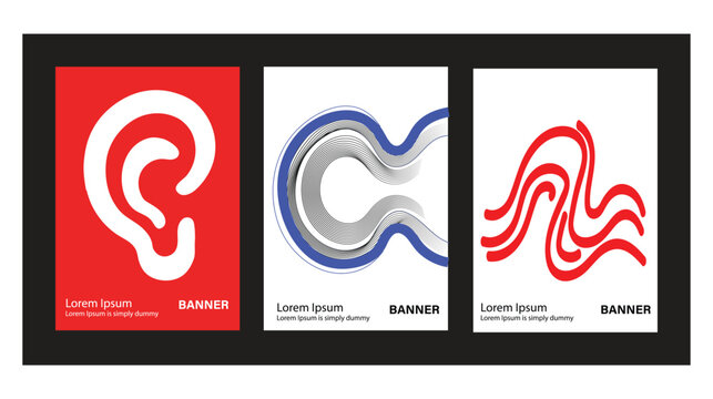 Abstract graphic design with ear, wavy lines, and abstract shape