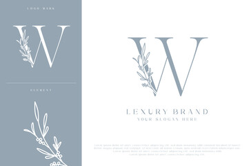 W botanical monogram initial letters logo