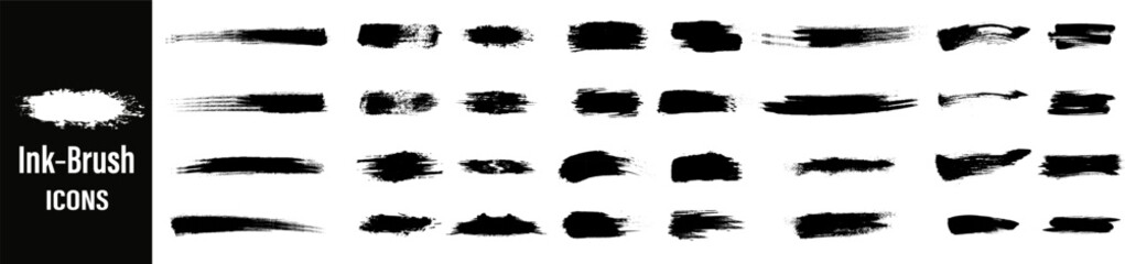 Ink Brush black icons set. Ink Brush black icons set featuring bold brush strokes, calligraphy, and painting tools. Perfect for art, design, and creative projects.