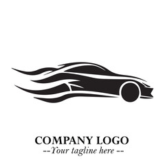Car Running Fast Logo Symbol in Black on the White Background with Dynamic Speed Design