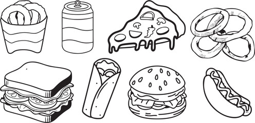 A Fast Food Vector drawing line black white 