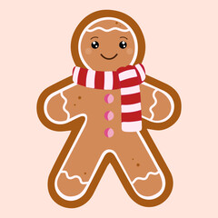 Cute Gingerbread Man with Striped Scarf