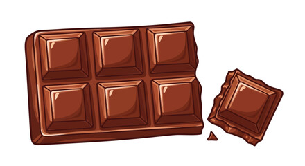 Dark chocolate bar with a broken piece delicious treat illustration