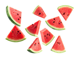 Freshly Sliced Watermelon Chunks on Transparent Background Ready for Summer Enjoyment