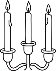 Three arm candelabra with lit tapers