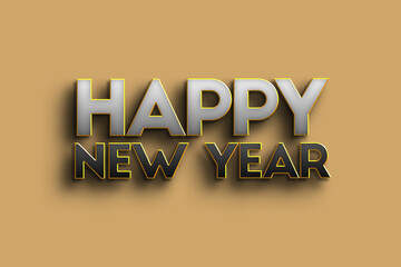 Happy new year wishes with silver and black text on a tan colored background