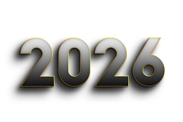 Year 2026 in bold gradient numbers with golden outlines on white background