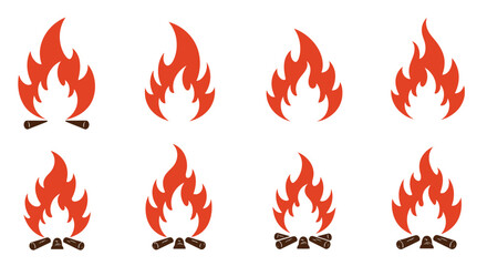 Stylized illustration of multiple orange and red flame graphics with logs