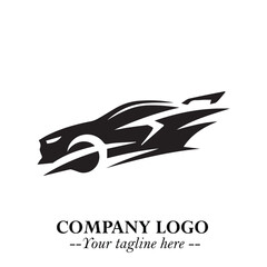 Car Running Fast Logo Symbol in Black on the White Background with Dynamic Speed Design