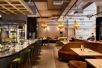 Elegant dining area with stylish decor and cozy seating