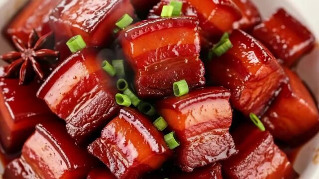 Steaming Hot Red Braised Pork (Hong Shao Rou), a Traditional and Auspicious Dish for Chinese New Year's Eve Reunion Dinner