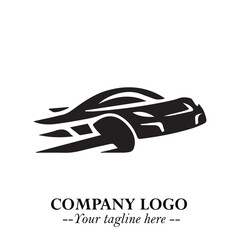 Car Running Fast Logo Symbol in Black on the White Background with Dynamic Speed Design