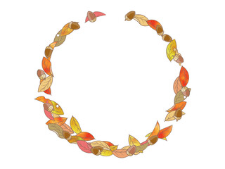 紅葉した葉とドングリのフレーム