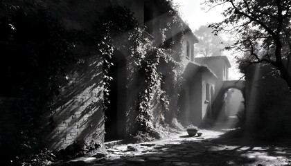 Dramatic Light and Shadow on European Architecture A Striking Black and White Visual Narrative