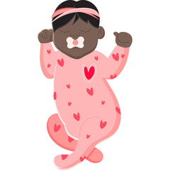 A Sleeping Newborn Baby Wearing A Pink Heart Patterned Onesie And A Headband With A Pacifier In Its Mouth On A Transparent Background