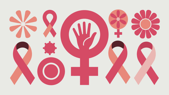 PinkToned Symbols Female Empowerment, Breast Cancer Awareness, and Flower Designs on Light Background - Powered by Adobe
