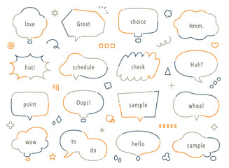 破線のシンプルな吹き出し　装飾　アクセント　ラフ　落書き　ベクター　素材　セット 　イラスト　囲み