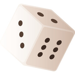 A single white die with dark brown pips rests on a flat surface showing a six and a one on its visible faces with a plain white background