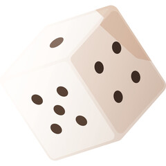 A Single White Transparent Background Dice Showing Spots Representing the Numbers One Three and Six With Soft Lighting