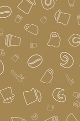 Khaki household doodles seamless pattern