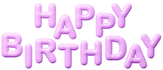 3D画像_風船_HAPPY BIRTHDAY_紫