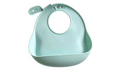 Minty-green baby bib with catch pocket, isolated on black