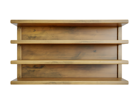 Wooden wall shelf isolated on transparent background