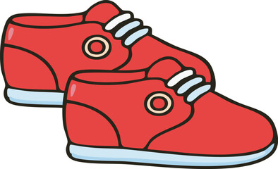 Pair of red sneakers sitting on white surface, ready for a run or casual wear, showcasing simplicity and comfort.