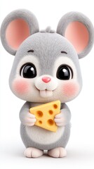 Adorable Gray Mouse Holding Cheese Wedge