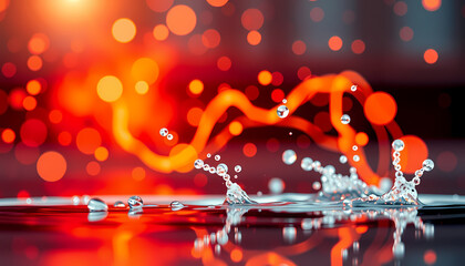 Water droplets splash against a vibrant background with colorful bokeh lights during a calm evening Generative AI
