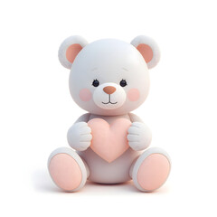 Obraz premium adorable 3d teddy bear with gentle expression holding a pink heart, symbolizing love, childhood innocence, affection, and comfort, perfect for valentine, baby, or family themed design