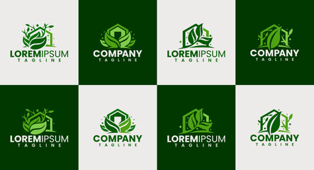 Set of nature leaf home building logo design