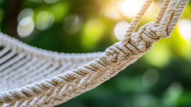 Close-up of durable hammock fabric and knot