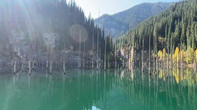 Front View of Kaindy Lake Sunken Forest in Kazakhstan