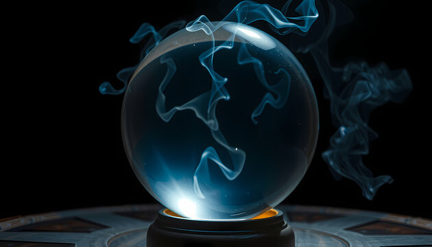 Mystic crystal ball with glowing smoke on dark background creating an enchanting atmosphere for fortune telling Generative AI
