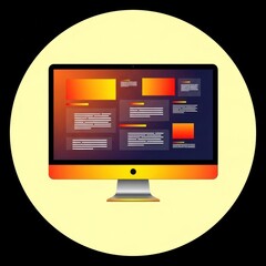 Modern computer display in yellow circle abstract digital vector