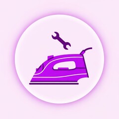 Purple iron icon with wrench symbol on light pink background