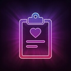 Neon healthcare clipboard icon illustration isolated on dark background