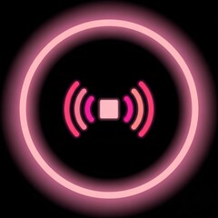 Neon ring with signal icon against dark backdrop for technology concepts