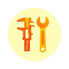 Orange caliper and wrench tools on yellow circle design for repair concept