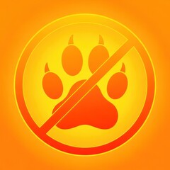 Prohibition symbol paw print icon crossed out in orange circle