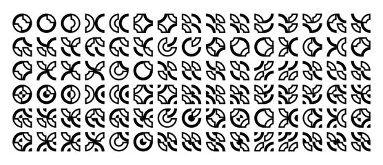 Outline circle memphis curve pattern icon set