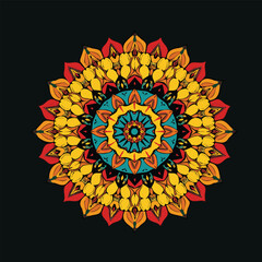 Vector abstract mandala pattern. Art on the black background.