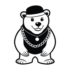 Fototapeta premium Cute Swag Polar Bear With Hat And gold chain necklace Cartoon svg