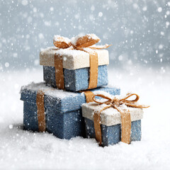 Beautifully wrapped gifts covered in delicate snowflakes create a peaceful winter holiday scene for celebrations.